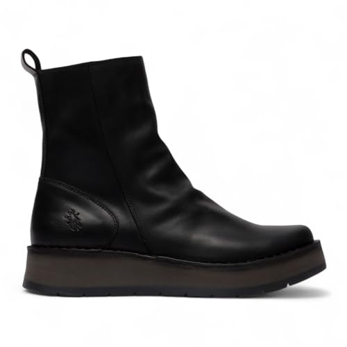 Fly Womens Black RENO053FLY Leather Zip Up Platform Comfort Ankle Boots