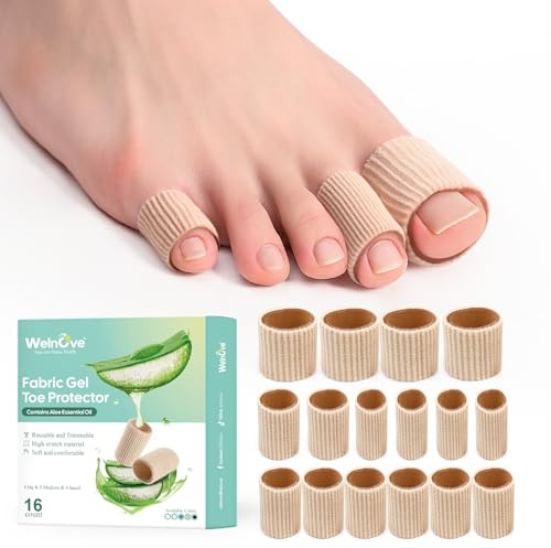 Welonove Tubolare Per Dita Piedi, 16 Pezzi Morbidi Cuscinetti per Calli per Sollievo dal Dolore per Uomo e Donna, Protettori per Dita per Cuscini, Calli, Vesciche, Dita – Multi-Taglia, Beige