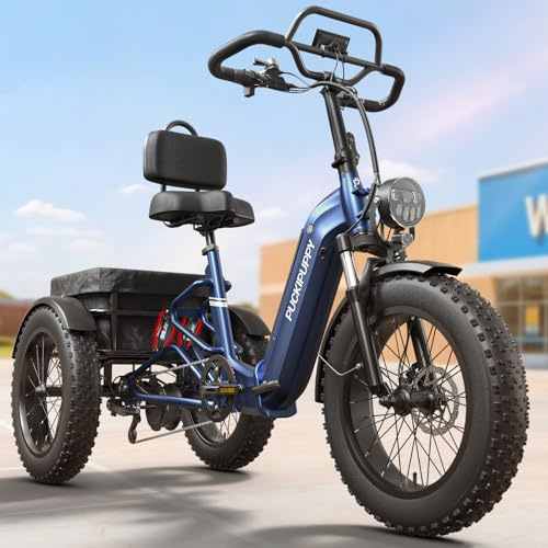 PUCKIPUPPY Electric Trike for Adults 960W Peak, Full Suspension & Reverse Gear Electric Trike Max 15MPH D