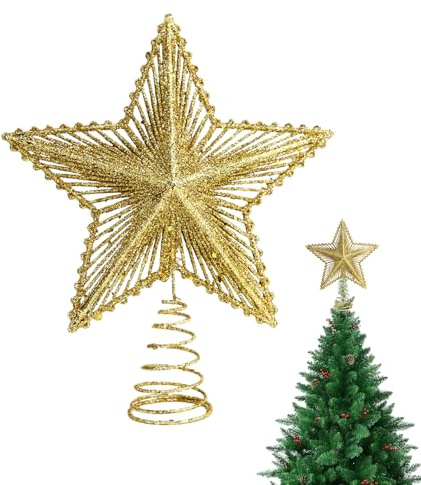 AYNKH Pointe Sapin de Noël Étoile Glitter Christmas Tree Topper Decoration Christmas Tree Star Decorations Reusable,Glitter Star Festive Christmas Tree Decor for Holiday (Or)