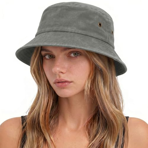 Voqeen Sombrero Mujer Verano Gorro de Pescador Playa Algodón Sombreros para el Sol Protección UV con ala Ancha Plegable Vintage Bucket Hat Unisex para Viaje Senderismo