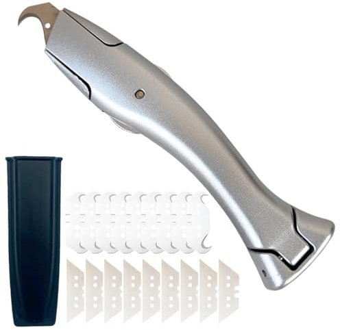 Coltello Multiuso a Gancio, Coltello a Uncino Taglierino con 10 Lame Cutter Trapezoidale e 10 Piccola Lama a Gancio, Taglierini Professionali per Tagliare Pavimenti in PVC