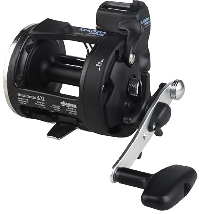 Okuma Magda Pro Line Counter Levelwind Trolling Reel, Small, Black/Silver, MA-20DX