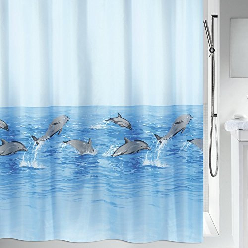 Spirella Anti-Schimmel Duschvorhang Delfine Anti-Bakteriell, waschbar, wasserdicht Polyester 180x200cm