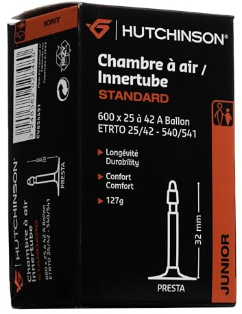 HUTCHINSON - Chambre À Air - VTT - Standard - Résistance Et Anti-Crevaison - Valve Presta - Épaisseur 0.9 mm - 32 MM - 600 x 25-42 A, Noir