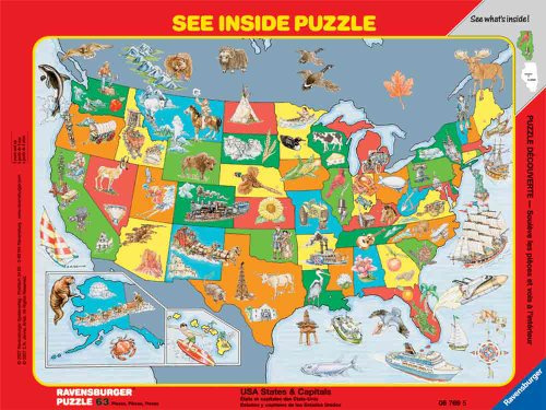 Ravensburger 06769 - USA, Staaten und Hauptstädte (63 Teile) - Rahmen-Puzzle