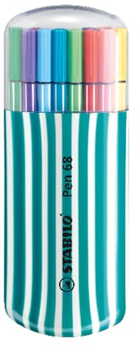 STABILO Pen 68 - Pennarello Premium - Box Zebrui in Turchese - Astuccio con 20 Colori Assortiti