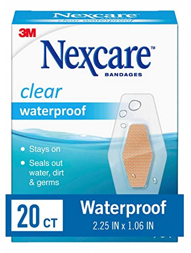 Nexcare Waterproof Clear Bandages, Covers and Protect cuts, scrapes and blisters, One Size, 20 Count