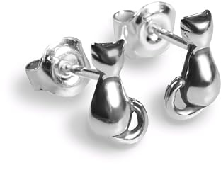HENRYKA 925 Sterling Silver Minimal Cat Stud Earrings | Cat Jewellery | Animal Gifts for Women Girls