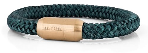 Akitsune Portus Bracelet Corde Voile | Boucle magntique Bracelet Femme Ancre Homme Maritime - Or Mat - Vert 18cm