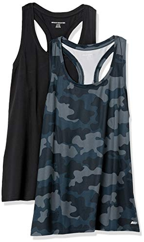 Amazon Essentials Débardeur de Sport Dos Nageur Extensible à Séchage Rapide (Disponible en Grande Taille) Femme, Lot de 2, Gris Camouflage/Noir, XL