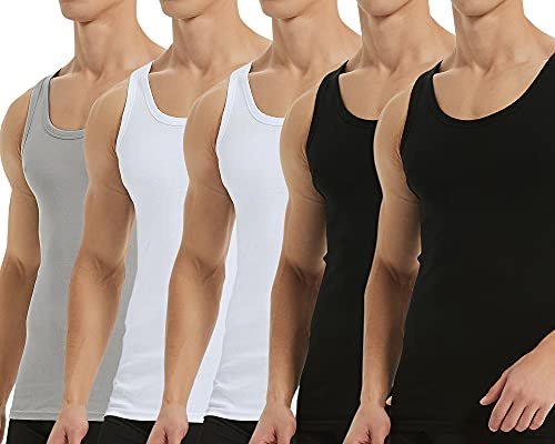 Falechay Camiseta de Tirantes Hombre Pack de 3/5 Algodón 100% más Colores | Transpirable,Sin mangas,Sin etiquetas interiores,Ideal para deporte,fitness,diario y hogar
