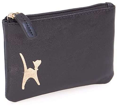 Catwalk Collection Handbags - Ladies Small Leather Coin Purse - Zip Pouch with Credit Card and Coin Pocket - RFID - Gift Box - Mimi - Black Gold