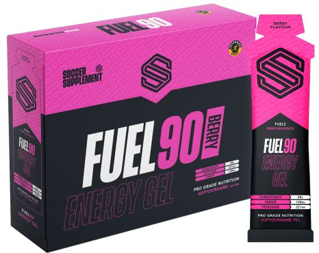 Soccer Supplement Fuel90 Quick Release Energy Gels (12 Pack), Electrolytes Sachets & Sports Gels with Carbohydrates, Mixed Berry Flavour