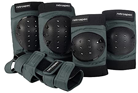 Retrospec Knee Pads, Elbow Pads & Wrist Guards for Men, Women & Kids - Protective Gear for Skateboarding, Roller Skate, Rollerblade, BMX & Scooter - Multi Sport Pad Set - Graphite - Adult (15+)