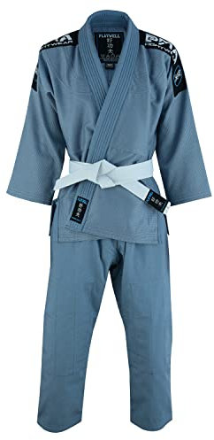 Playwell Kinder Elite BJJ Jiu Jitsu Uniform GI – Weiß (mit weißem BJJ Gürtel), grau, M3 UK