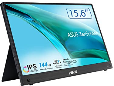 ASUS ZenScreen Portable Gaming Monitor 15.6 1080P FHD Laptop Monitor (MB16AHG) - IPS USB-C & HDMI Travel Monitor, 144hz w/Kickstand, External Monitor For Laptop PC Macbook Phone PS4 Switch,Black