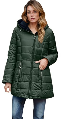 EMATOP Steppjacke Damen Warmer Lang Winterjacke Gefüttert Fleece Daunenjacke Baumwolle Elegant Pufferjacke Langarm Casual Fleecejacke mit Kapuze Wintermantel Winter Outdoor Trachtenjacke