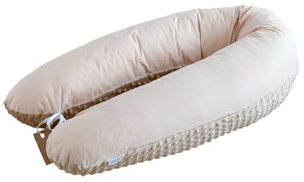 LOOLAY Coussin de Grossesse – Coussin d’Allaitement 190 cm – Coussin latéral 100% Coton – avec Housse en Minky Amovible – Coussin Ergonomique pour Dormir Pendant la Grossesse (Beige/Beige Minky)