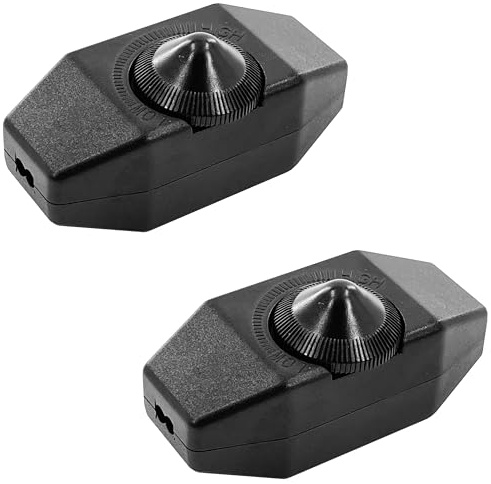Upgraded UL-Certified 2-Pack Inline Dimmer Switch, Full Range Rotary Cord Switch Replacement for Table Lamp, Floor Lamp, Pendant Light, Works with Dimmable LED, Incandescent, Halogen Bulbs (Black)