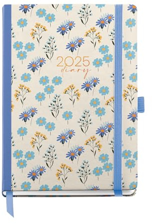 Miquelrius - Agenda 2025, Årlig dagbok 122 x 168 mm, Dagskalender, Fodrad kartongomslag, Spiral, Elastisk gummiförslutning, 80 g/m² papper, spanska, engelska och portugisiska, Daisies