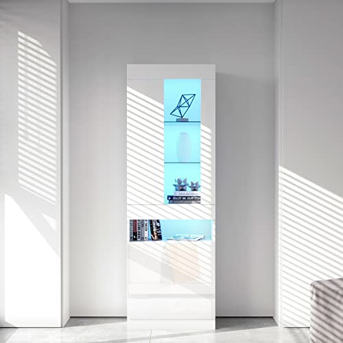 Witimisy Vitrina con iluminación LED de 16 colores, vitrina de pie, vitrina de almacenamiento, armario para salón, armario de salón, armario de buffet, color blanco