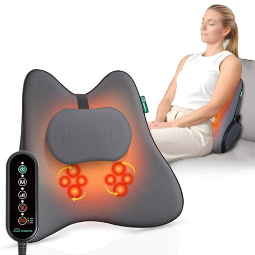 Snailax ergonomisches Lendenkissen mit Massage und Wärme, Shiatsu-Rückenkissen aus Memory Foam, Sitzkissen mit 3 Massageintensitäten | 2 Wärmestufen | 3 Timer | Bequeme Sitzhaltung