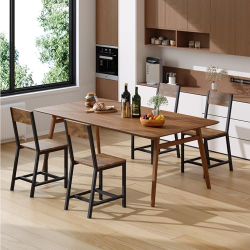 Chaises de Salle à Manger (lot de 4), Structure Métallique Robuste, Confortables avec Dossier, Idéales pour Le Salon, La Salle à Manger et La Cuisine, Couleur Marron Vintage, Supportant jusqu’à 150 kg