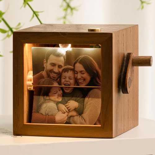 Custom Photo Flipbook Frame Animation Machine, Mechanical Hand-Cranked Flipbook Box, Hand Crank Photo Album with Light, Decoration Creative Gifts for Mom Dad Couple Family