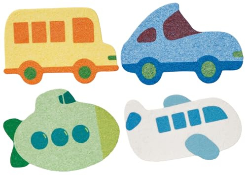 4 pièces éponge pour bébé pour le bain, éponge de bain douce pour bébé, gants de toilette mignons pour les tout-petits, voitures sport + bus + sous-marins + avions.