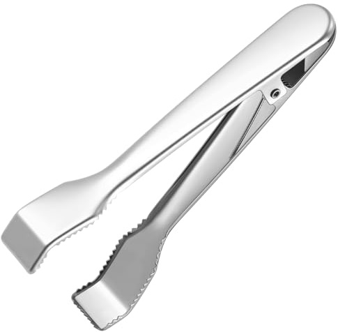 Acellegic 1 Pcs Ice Tongs for Ice Bucket Silver Stainless Steel Food Serving Tongs with Teeth for Bar Hotel Home Kitchen Cocktail Whiskey Tea Party Serving Utensils Housewarming Gift