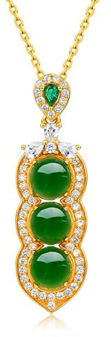 Gold Real Natural Jade Four Seasons Collana a Sospensione di Fagioli, Collana Elegante, Regalo di Giada per la Sua Fortuna
