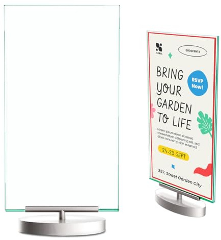 Deflecto Tischaufsteller Classic drehbar, gerade, A4, Hochformat, 105 x 235 x 50 mm, glasklar, doppelseitige Präsentation, silberfarbene Basis, Menükartenhalter, Werbeaufsteller