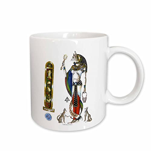 3dRose mug_156680_1 Bast Egyptian Cat Goddess Pagan Art on White Background Ceramic Mug, 11-Ounce
