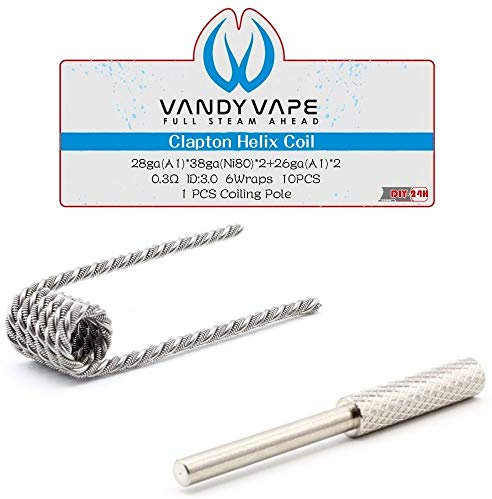 VandyVape Coils Lot de 10 bobines de fil d'enroulement Vandy Vape, Ni80 Nichrome, KA1 Kanthal, SS316L en acier inoxydable MTL RBA (Nr.03 - Clapton Helix - 0.3)