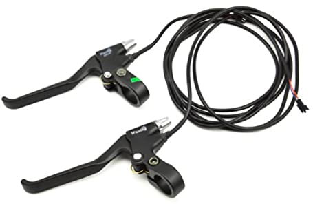 MAGT Bremshebel für Fahrrad, 1 Paar Universal-Fahrradbremshebel, Ersatz für elektrische Bremshebel mit 2 Drähten, für E-Bike und Mountainbike (Schwarz + Silber)