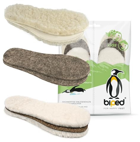 biped 3 Paar Kinder Einlegesohlen Winter Set EISBÄR - Extra wärmende Schuheinlagen mit echter Lammwolle, Lammfell und Wollfilz z2729(32-33)