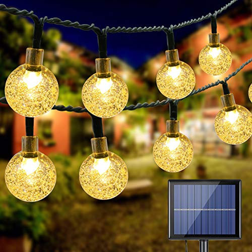 BrizLabs Solar Lichterkette Garten Aussen, 22M 100 LED Warmweiß Kristall Kugeln Solar Balkon Lichterkette Außen 8 Modi Wasserdicht Solarlichter für Terrasse, Tor, Hof, Hochzeit, Party, Innen, Outdoor