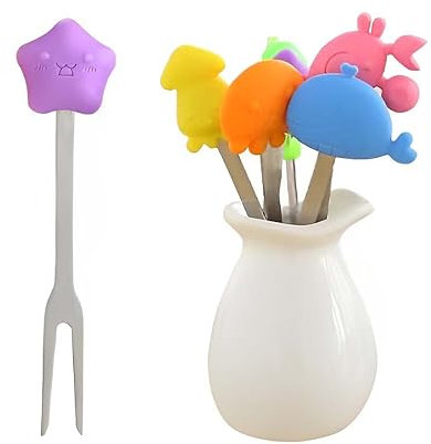 JOCXZI 6 Pezzi Forchette per Frutta Forchette- per Insalata con forchette per Cibo per Bambini in Acciaio Inossidabile Uso ripetuto di forchette per Frutta per Decorare,Accessori per Feste