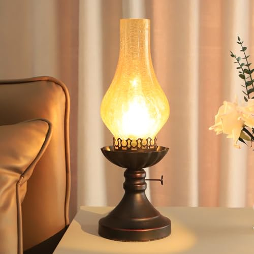 Rarlonly Rustic Lamp,Retro Bedside Lamps,Farmhouse Lamp,Bedroom lamp,Lamps for Nightstand,Industiral Table Lamp with Glass lampshade,Bulb Included (Yellow Glass)