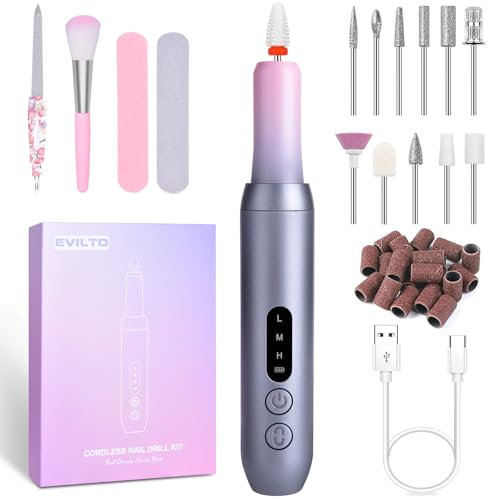 Fresa per Unghie Professionale, 12 in 1 Portatile kit Manicure e Pedicure Elettrico, 30000 RPM Velocità Regolabile, Trapano Chiodo per Casa e Salone con Set Strumenti di Lucidatura, Grigio e Rosa
