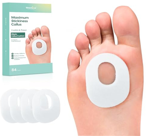 Welnove 84 almohadillas para callos con adhesivo autoadhesivo resistente al agua, protege el pie, el talón y los dedos del roce y la fricción, alivia el dolor de la presión del zapato, blanco