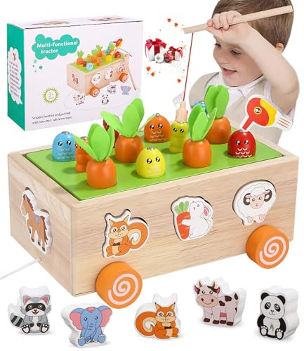 Montessori Holzspielzeug - Karottenspiel & Magnetangel Motorikspielzeug, Kinderspielzeug für 1-3 Jährige, Geschenk für Jungen & Mädchen