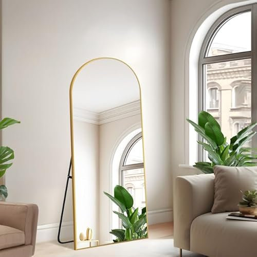 NIMURY Bogen Ganzkörperspiegel, 165 x 60 cm Standspiegel mit Goldenem Aluminiumrahmen, Groß Wandspiegel Bodenspiegel für Schlafzimmer, Eingangsbereich, Flur, Heimdekoration