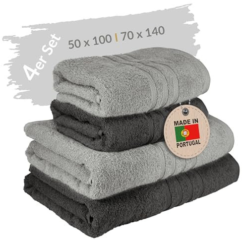 Lashuma Handtuch Set Grau - Anthrazit, London Frottee Duschtücher 70x140 cm und Handtücher 50x100 cm