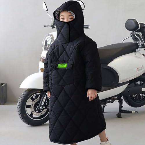 Winter Children's Thickened Windproof Wearable Warm Blanket for Mobility Scooter and Wheelchair, Motorcycle Bike, Hooded Scooter Cape Waterproof Rain Coat Poncho Cover for Full Body Protection