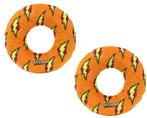MIGHTY- NO Stuff Ring - Squeaky Plastic Core. 2-in-1 Toy. Made Durable, Strong & Tough. Interactive Play (Tug, Toss & Fetch). It Floats (Orange, Medium 2 Pack)