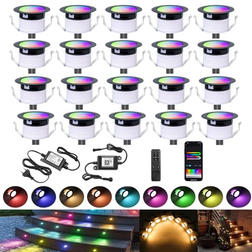 SUBOSI Lot de 20 Spots LED Encastrables Extérieur WiFi RGBWIC+Blanc Chaud, Ø31mm Projecteur de Sol Intelligent Dimmable IP67, Compatible avec Alexa et Google Home, pour Terrasse Jardin Escalier