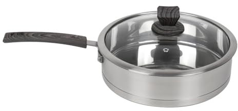 Bargain Shack Stainless Steel 24cm Saute Pans with Lids Non Toxic Cooking Pan Cookware Induction Compatible Skillet Deep Frying Pan Dishwasher Safe (Black, 24cm Saucepan)