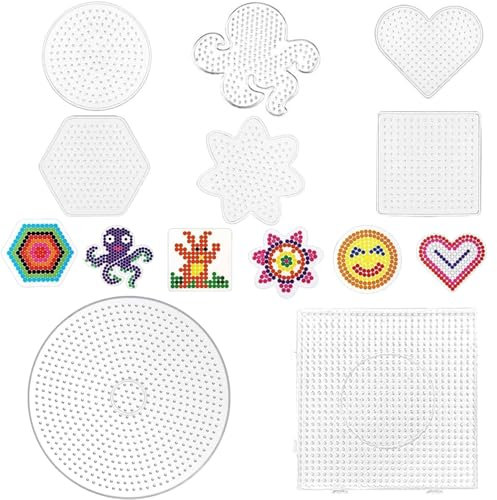 BOBOZHONG Tableros de Perlas de Fusibles, 8 piezas, 5 mm, Plástico Transparente, Redondo, Cuadrado, Hexagonal, Corazón, Flor